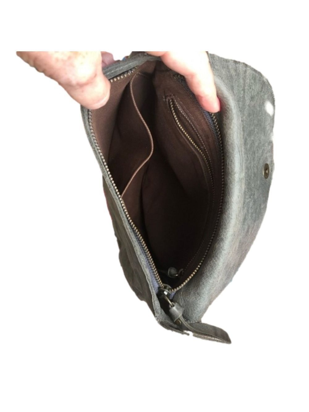Chen & Derington Crossbody/Shoulder Leather Bag Fold-Over Snap Closure Gray OS - Picture 10 of 15
